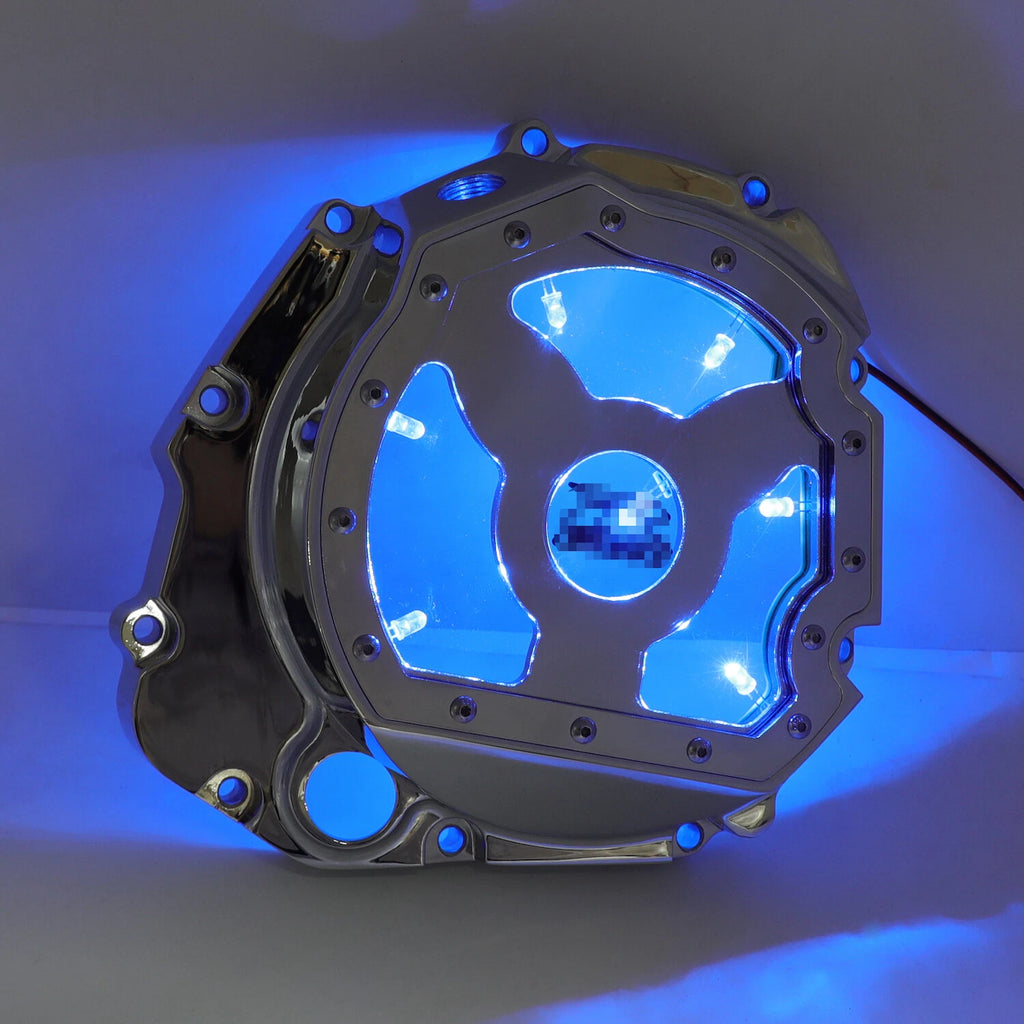 Blue LED Chrome Engine Clutch Cover for Suzuki GSXR 600 750 1000 (2001–2005)