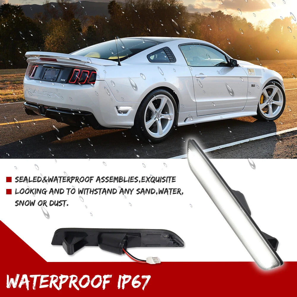 White LED Smoked Rear Bumper Side Marker Lamps for Ford Mustang (2010–2014)