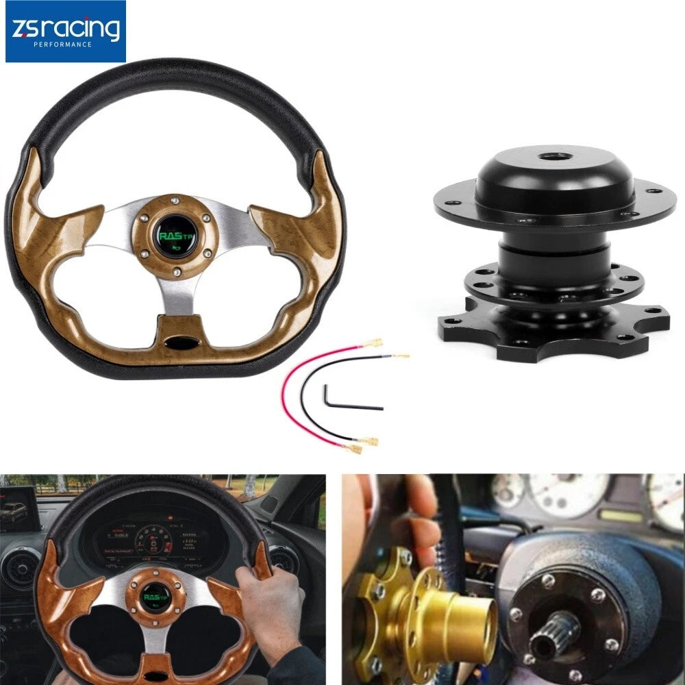 6 Hole Steering Wheel with Horn Button & Quick Release Adapter for Universal