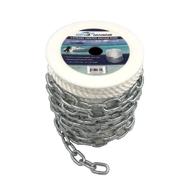 1/2" x 300' 3-Strand Anchor Rode with 15' x 1/4" Chain for Marine (Gen3)