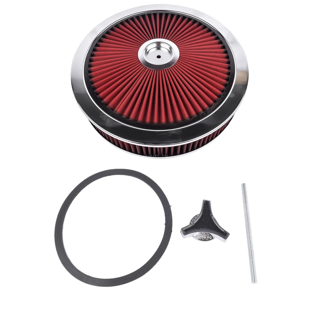 14" x 3" Round Air Cleaner w/ Chrome Lid for Universal Fit (5-1/8" Neck)