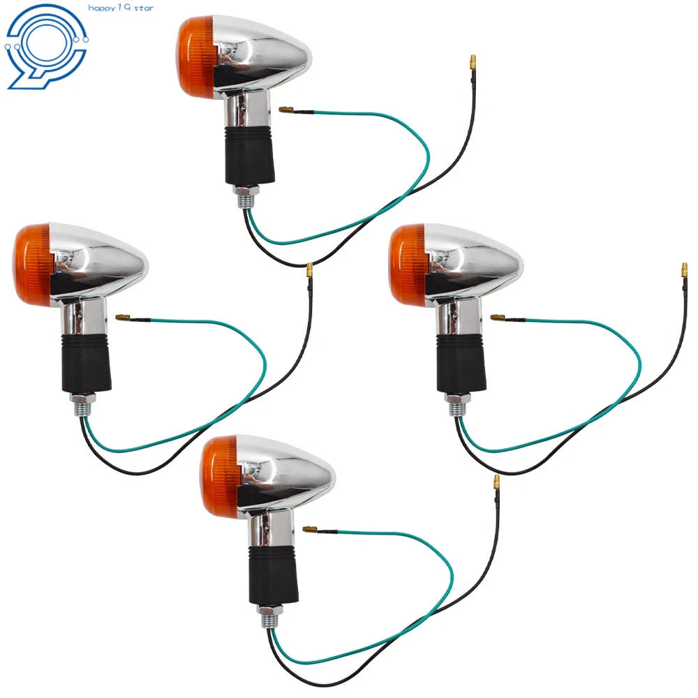 Set of 4 Chrome Motorcycle Turn Signal Lights for Honda Suzuki Yamaha