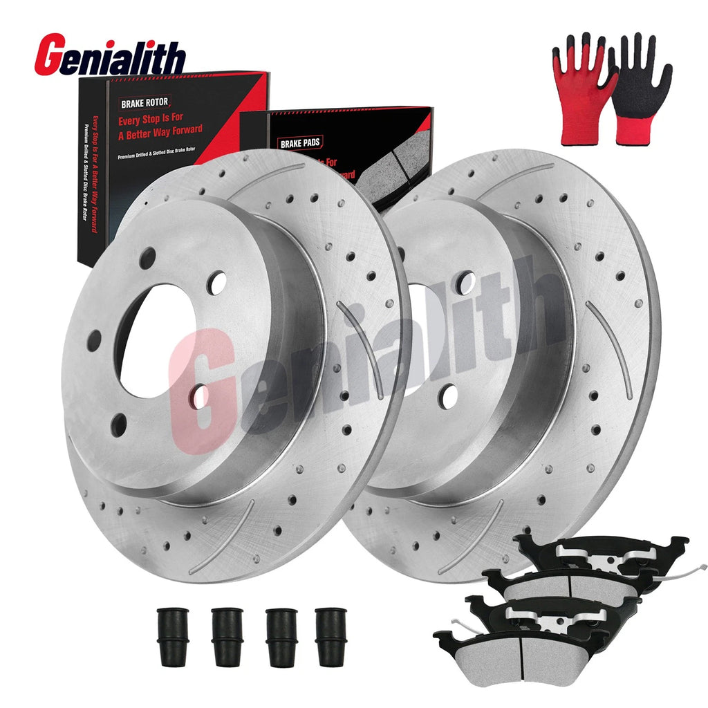 Set of 2 Rear Disc Rotors Ceramic Brake Pads for Town & Country Grand Caravan (2001–2007)