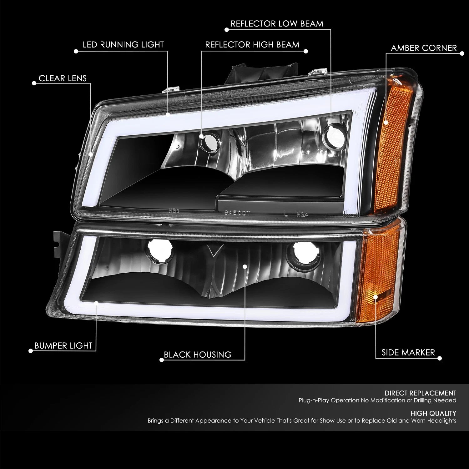 LED DRL Bar Headlight & Bumper Lamp for Silverado 1500 2500 3500 (2003–2007)