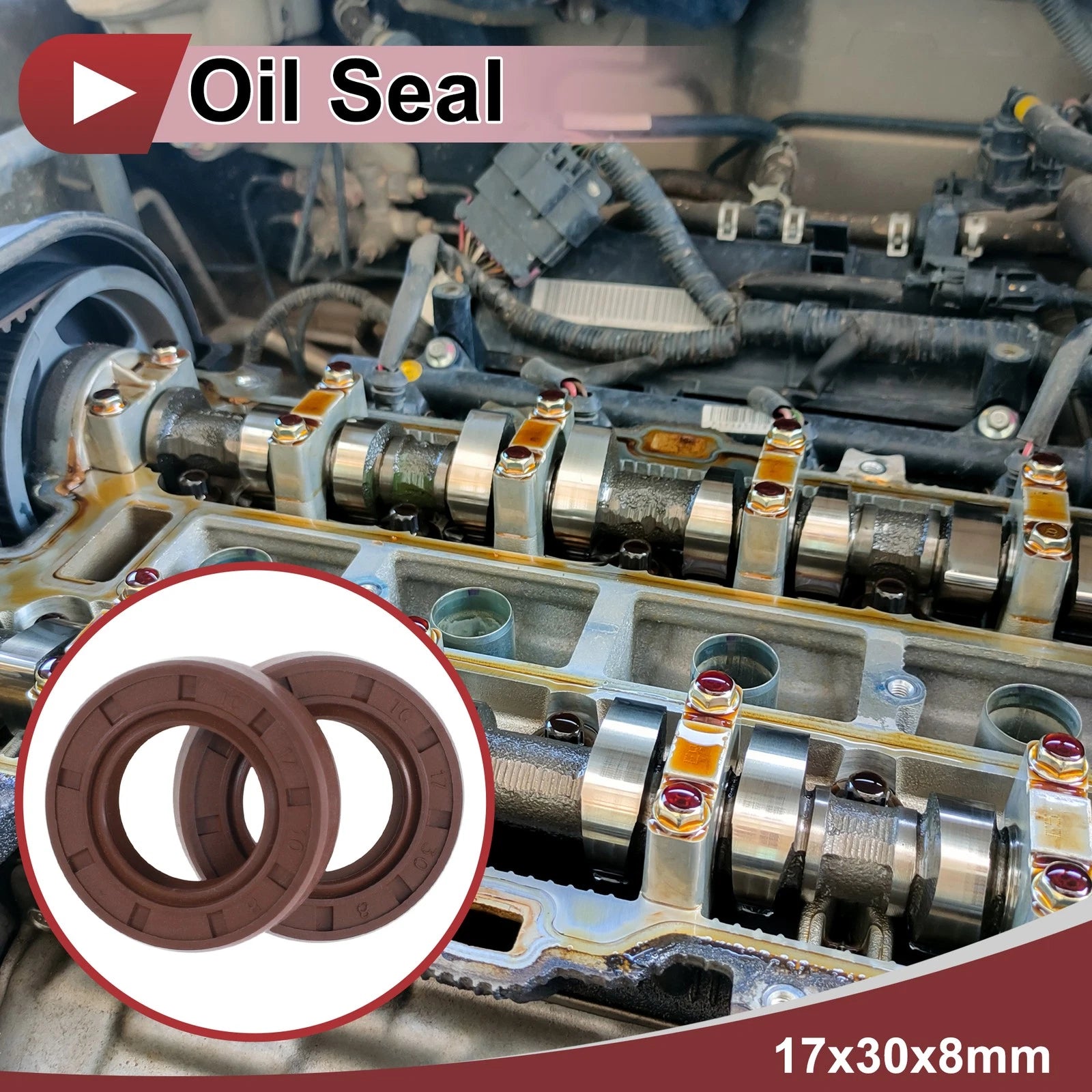 2X Oil Seal Rotary Shaft Seal FKM Rubber 17x30x8mm for Various Models