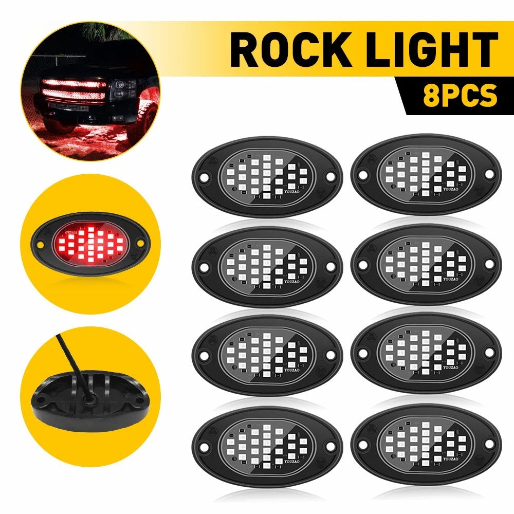8PCS LED Red Underglow Rock Lights for SUV Jeep ATV UTV