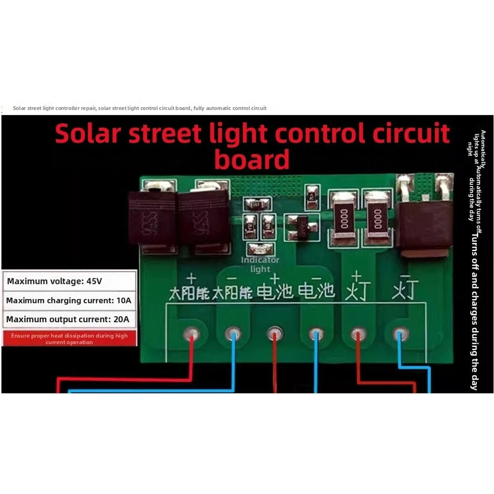 Solar Charge Controller Board 45V 10A for Lighting Systems (20A Output)