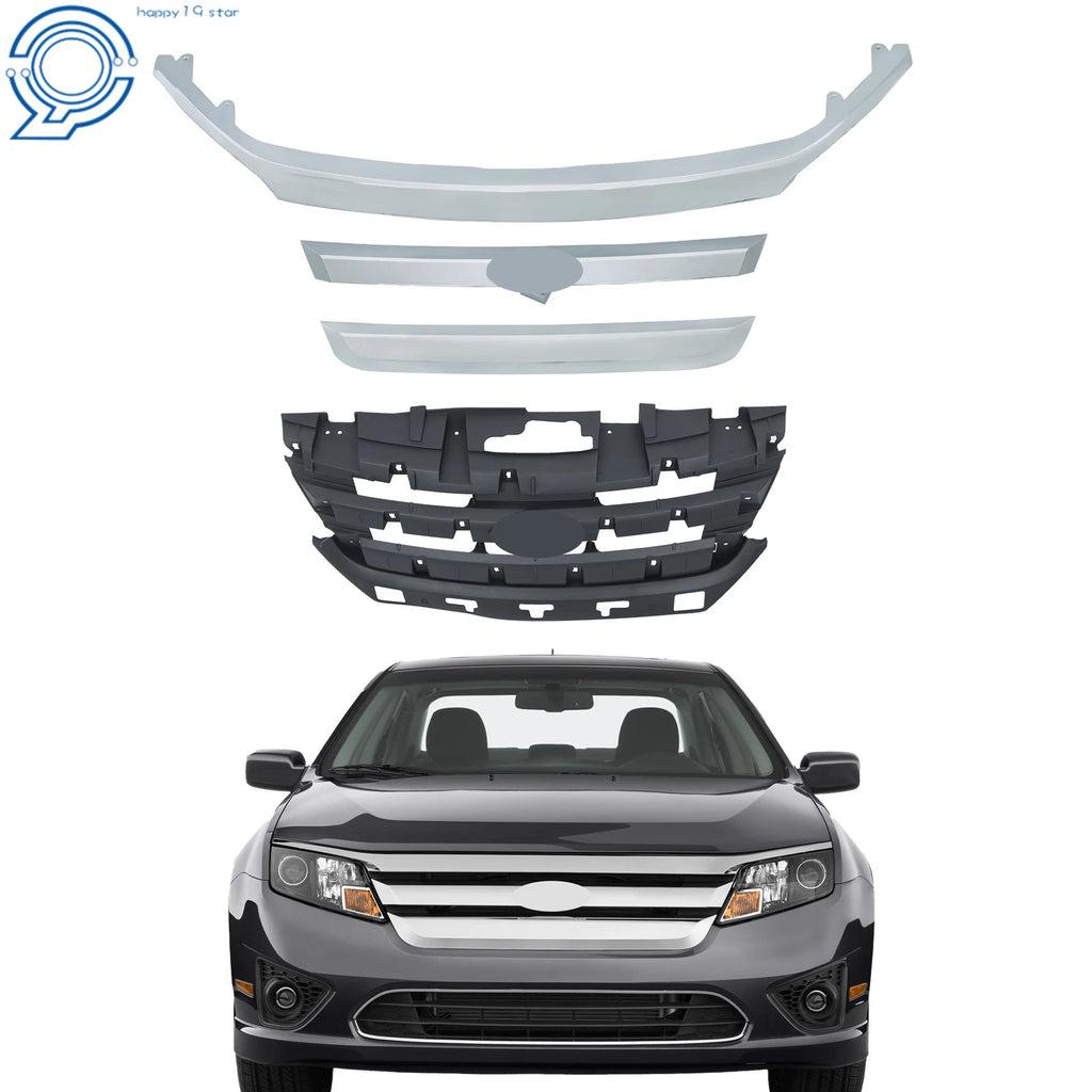 Set of 4 Front Upper Bumper Grilles with Chrome Trim for Ford Fusion (2010–2012)