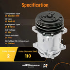 A/C Compressor with 2-Groove Pulley & Clutch for Sanden 508 (12V Chrome)