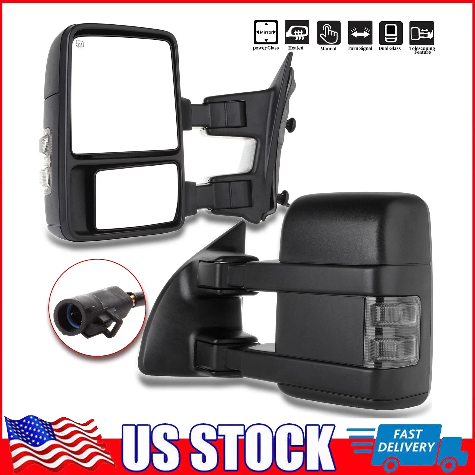 Power Heated Tow Mirrors for Ford F250-F550 Super Duty (1999–2007)