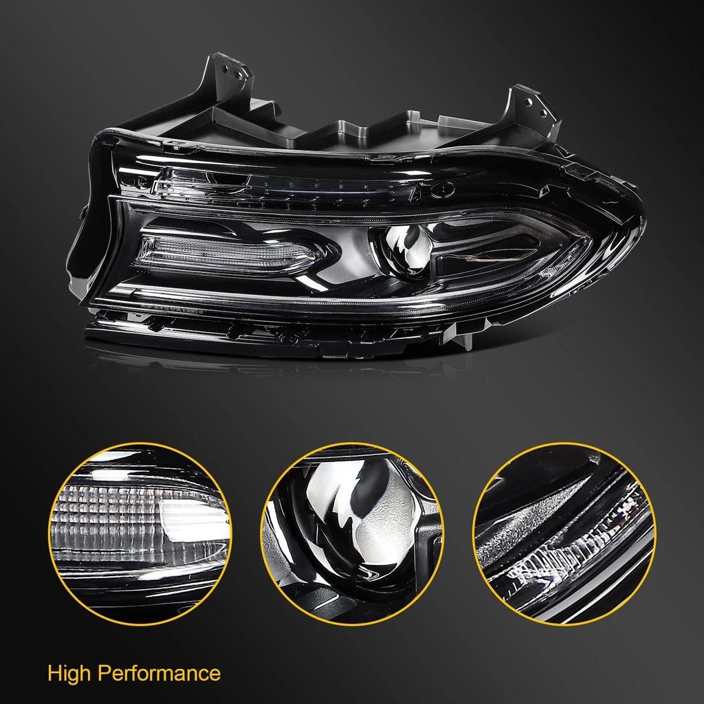 Left Side Headlight Assembly for Dodge Charger (2015–2023) Projector Black