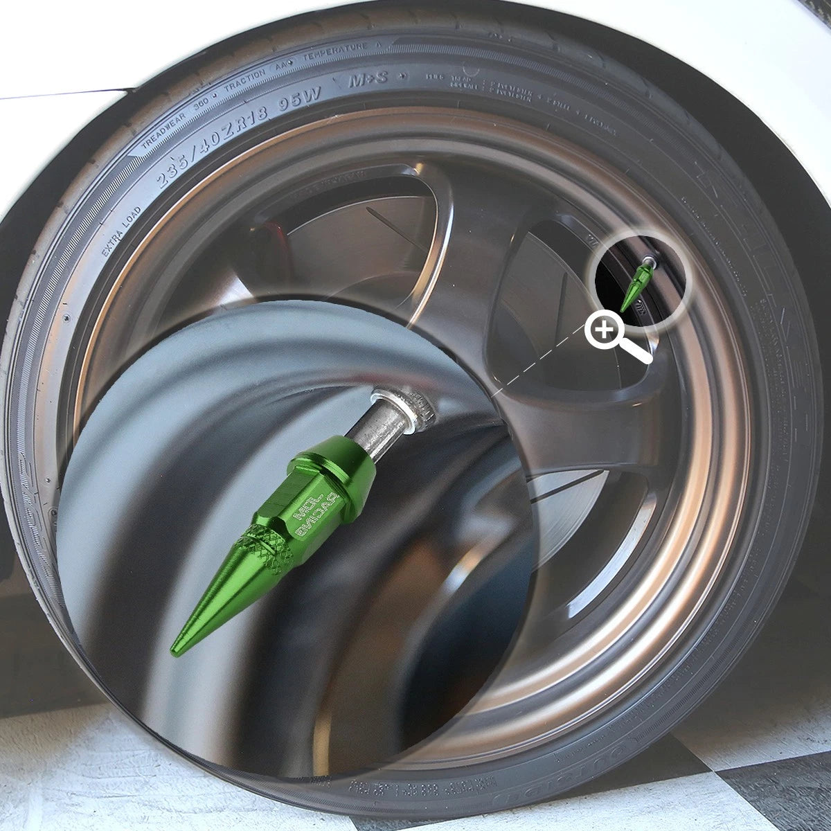 Set of 4 Green Aluminum Tire Valve Stem Caps for Universal Fit (45mm)