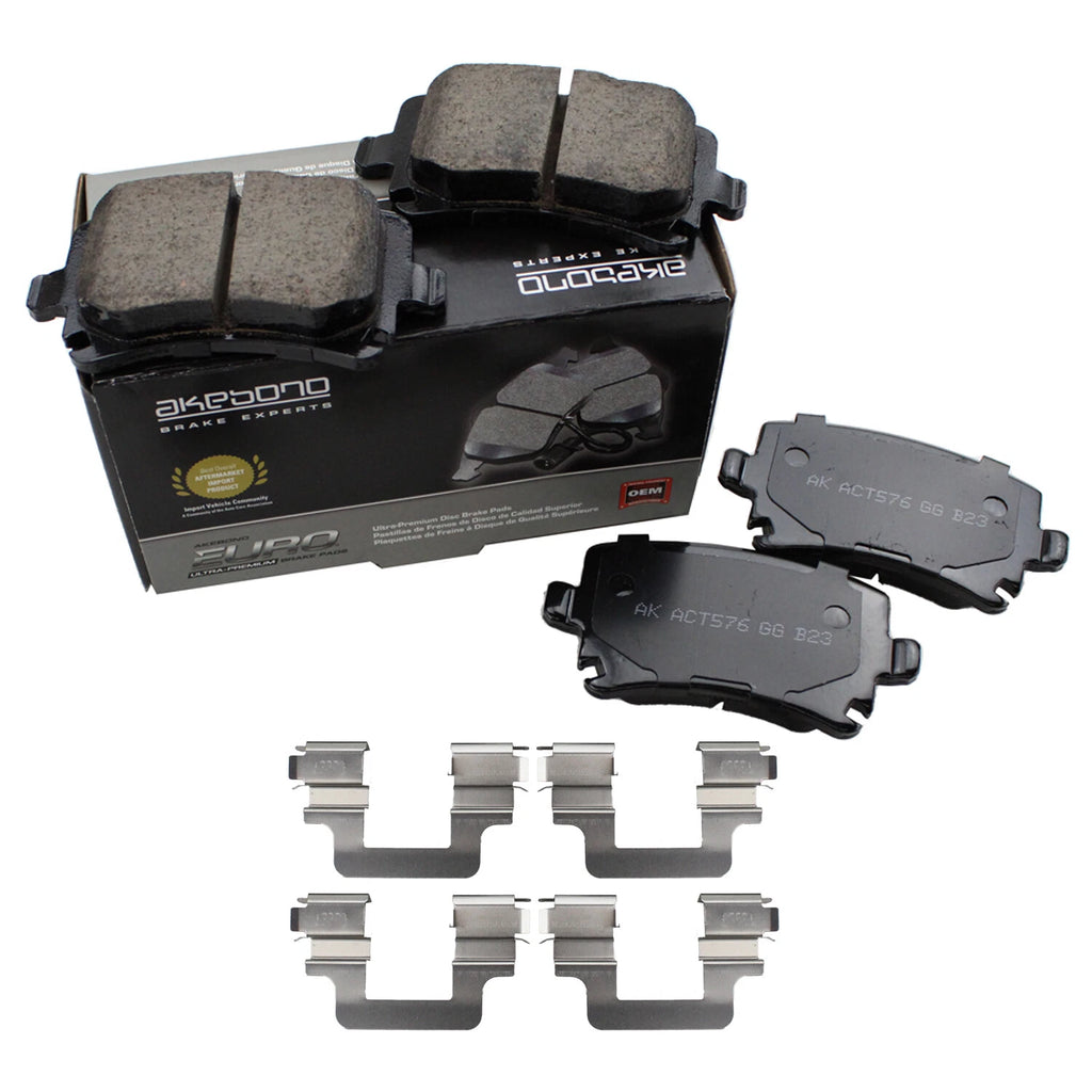 Set of 4 Akebono EURO Rear Ceramic Slotted Brake Pads for Volkswagen CC (2009–2017)