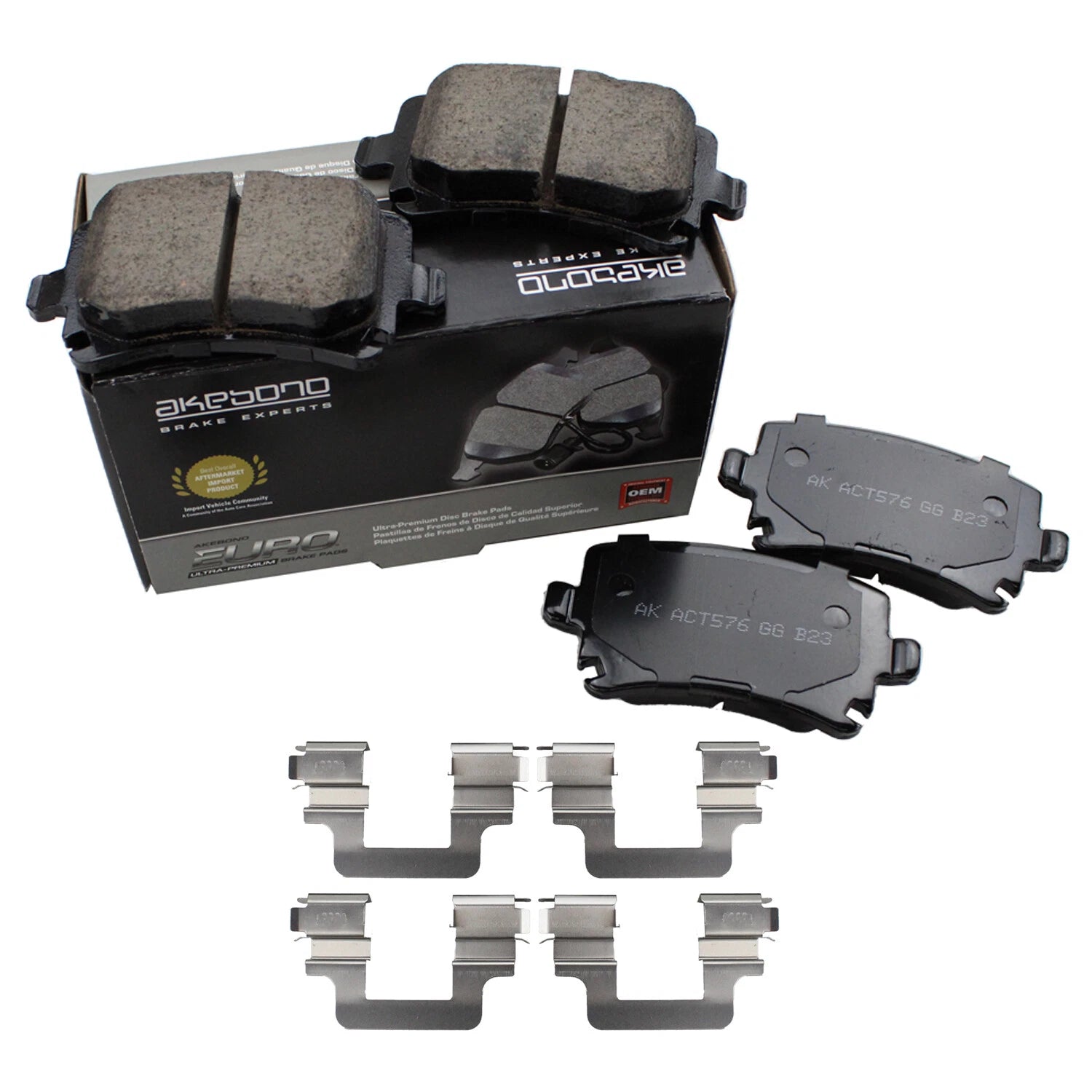 Set of 4 Akebono EURO Rear Ceramic Slotted Brake Pads for Volkswagen CC (2009–2017)