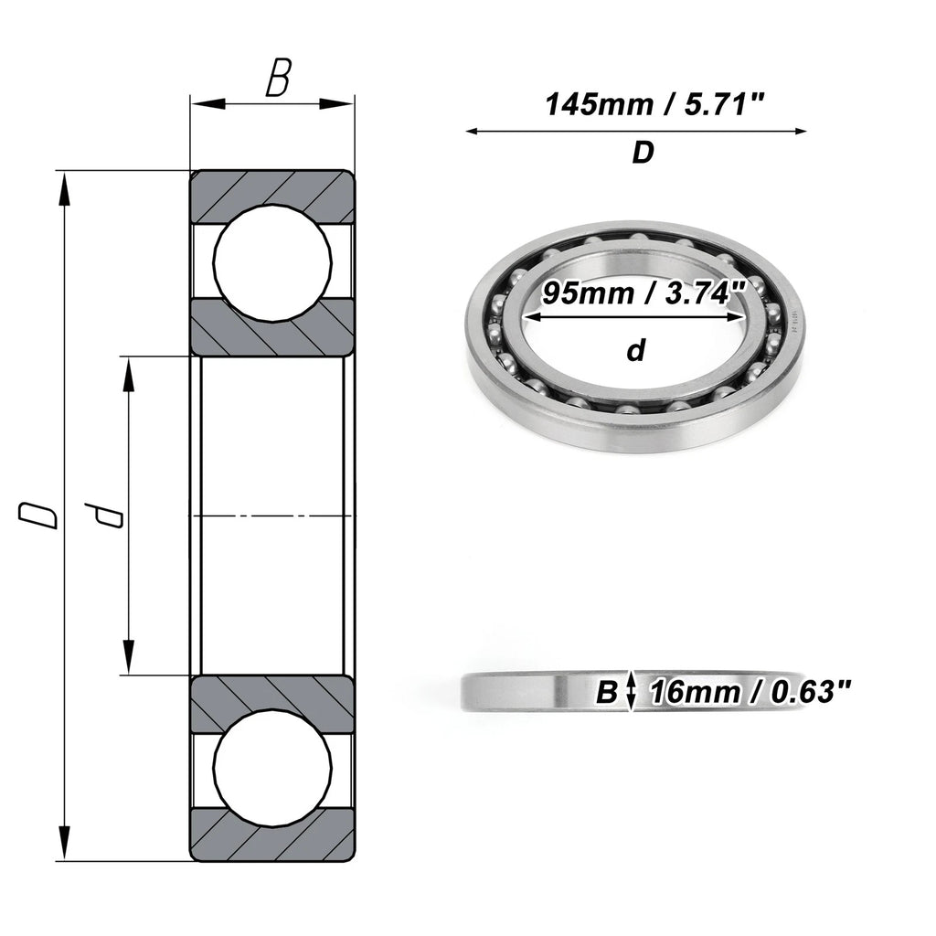 Deep Groove Ball Bearing 95x145x16mm for Scooter Skateboard (1 Pc)