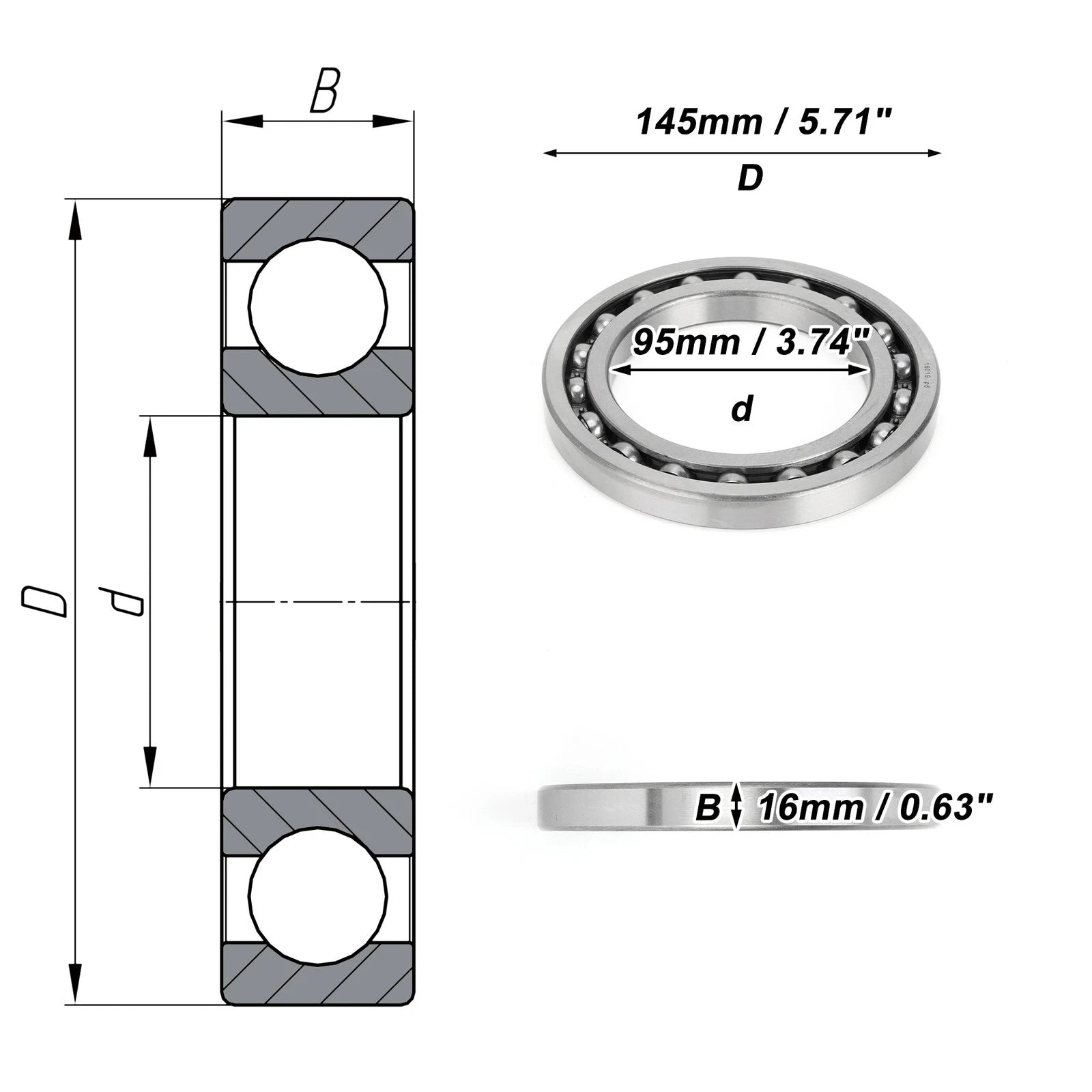 Deep Groove Ball Bearing 95x145x16mm for Scooter Skateboard (1 Pc)