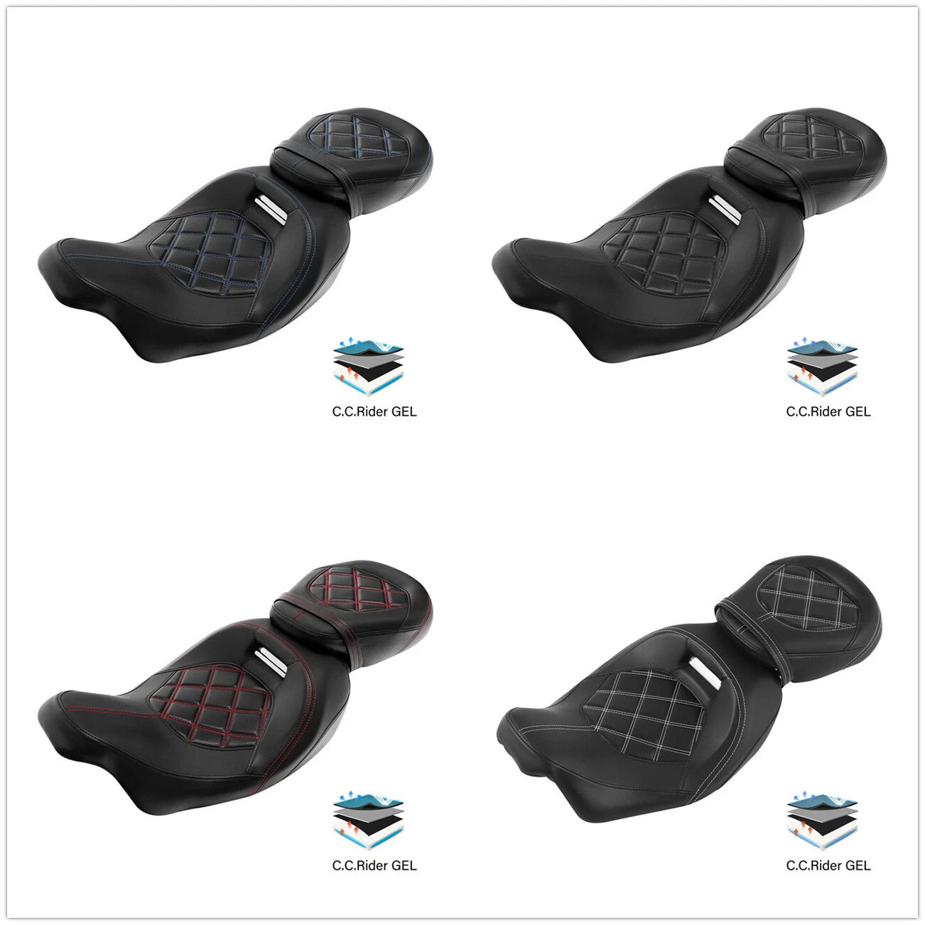2X Gel Seat for Harley Touring Road King Glide (2009–2023)