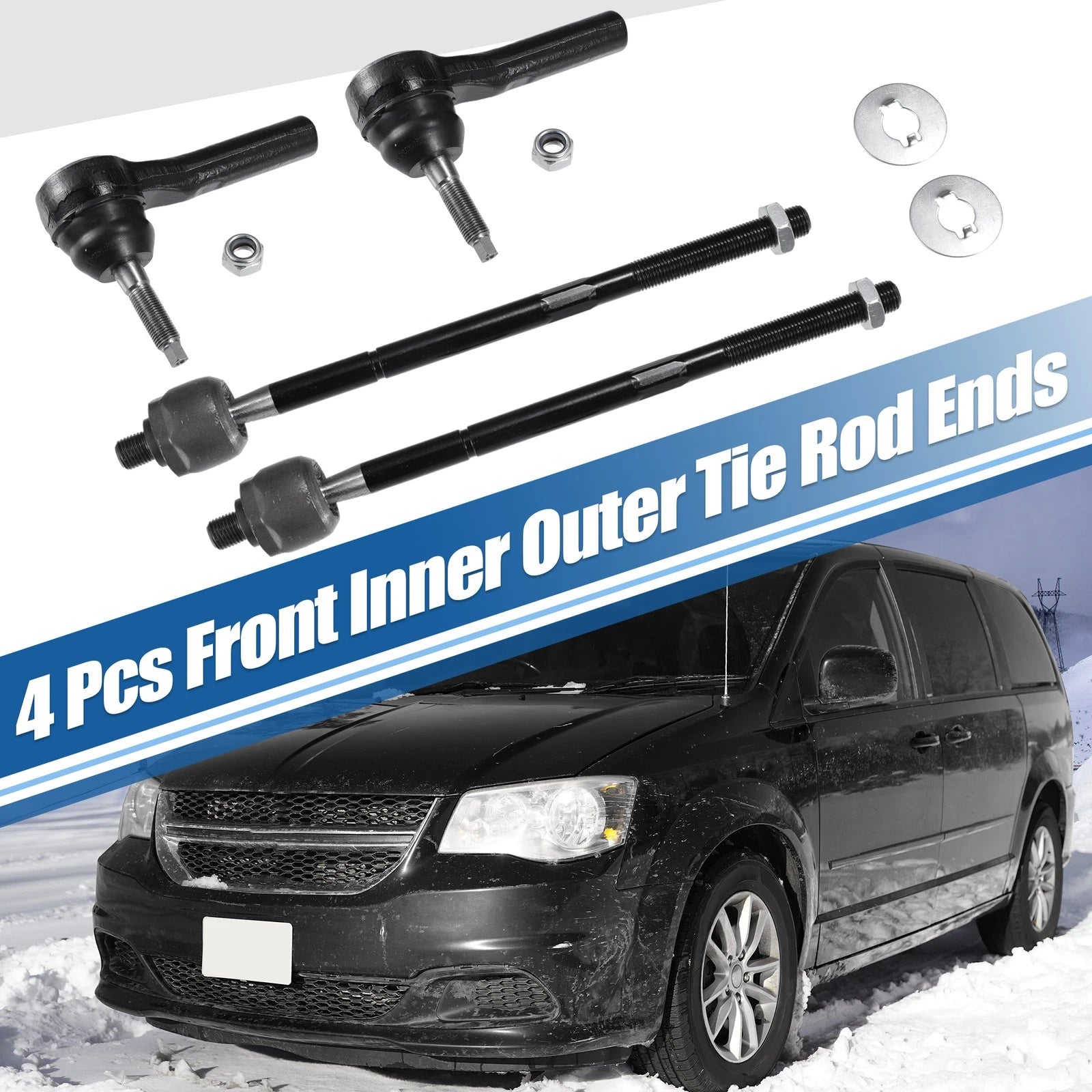 Set of 4 Tie Rod End Links for Dodge Caravan 