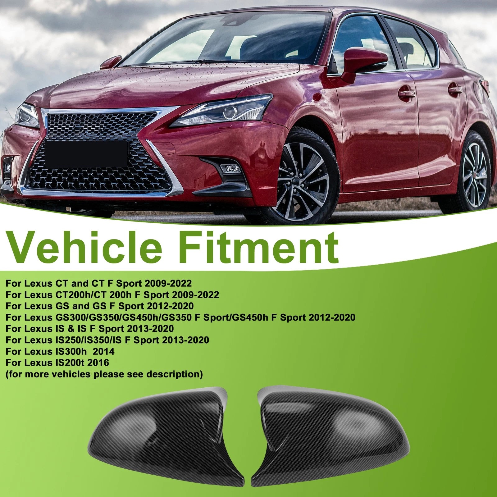 1 Pair ABS Mirror Cover Cap for Lexus CT/CT F Sport (2009–2022) 8794A30E00B1