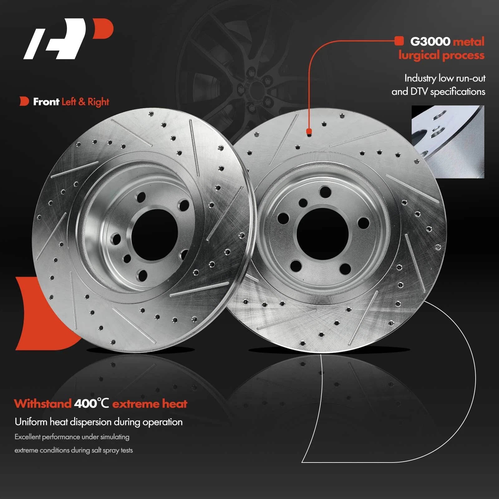 Front Drilled Brake Rotors for BMW 528i 2011-2016, 528i xDrive 2012-2016