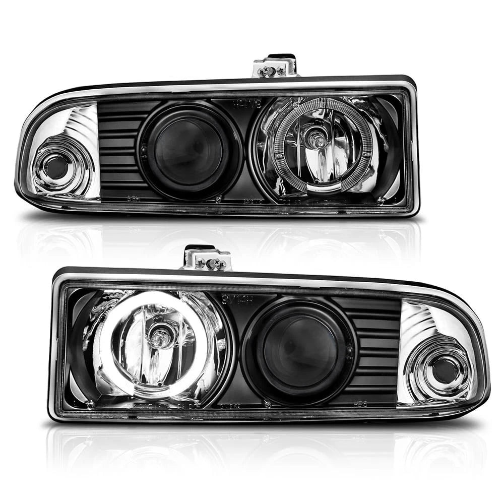 Headlight Assembly Black Clear Lens with Halo for Chevy S10 (1998–2004)