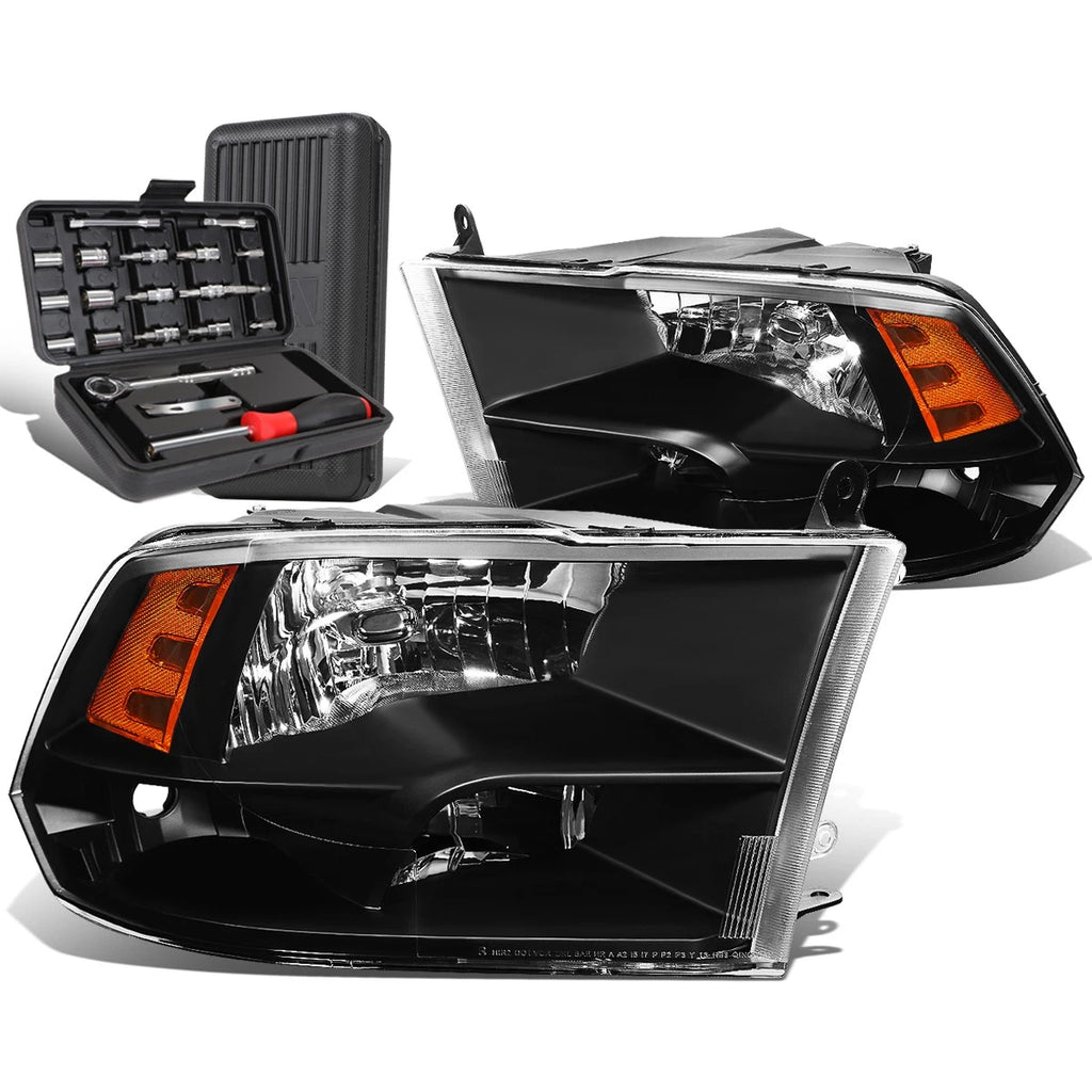Black/Amber Side Headlight Lamps for Dodge Ram Pickup (2009–2018)