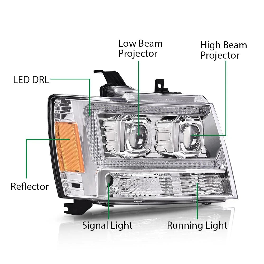 Amber Chrome LED Projector Headlights for Avalanche Tahoe Suburban (2007–2014)