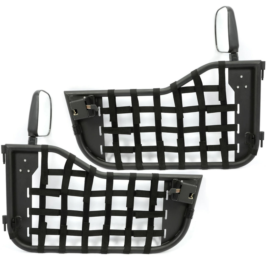 Set of 2 Black Tubular Trail Doors with Side Mirrors for Jeep CJ7/YJ (1976–1995)