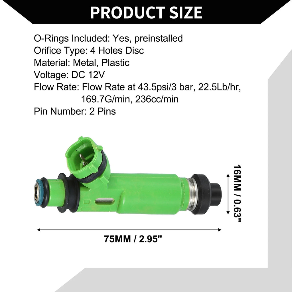 Set of 6 Fuel Injectors for Mitsubishi Montero (1997–2003) MD332733 Green