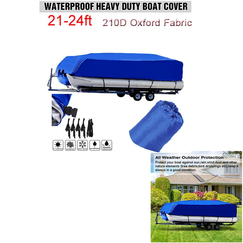 Pontoon Boat Cover for V/Tri-Hull (21-24ft) Waterproof Anti-UV Anti-Scratch