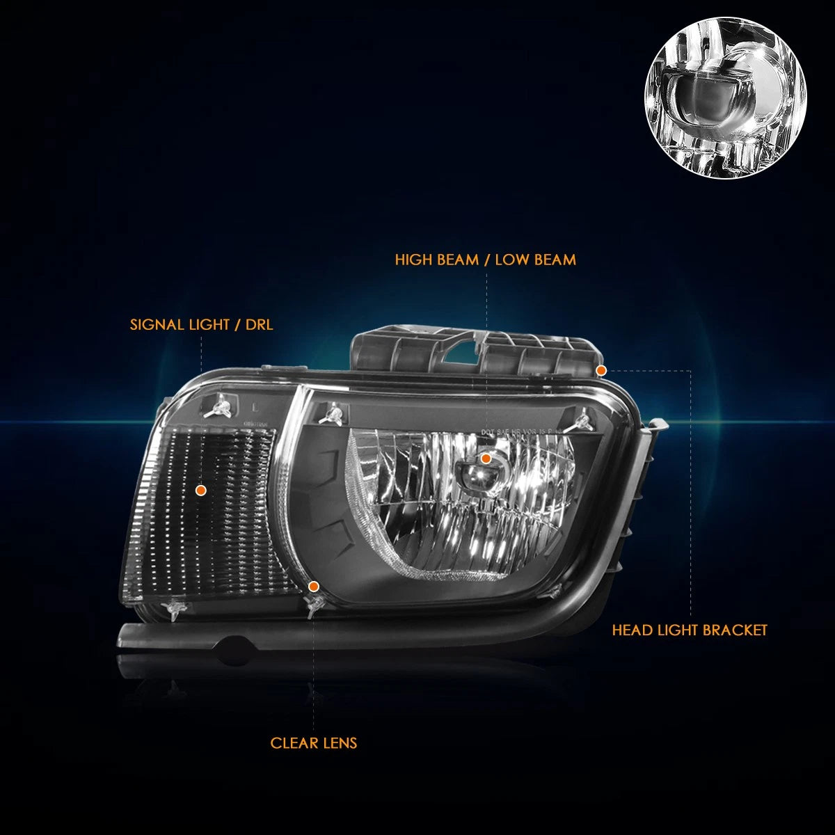 Headlight for Chevy Camaro (2010–2013) - Factory Style, Black Housing