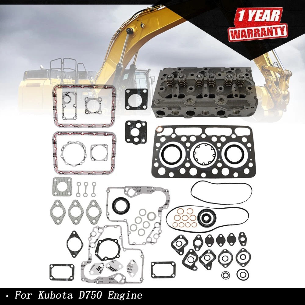 Complete Cylinder Head Assembly & Gasket Set for Kubota D750