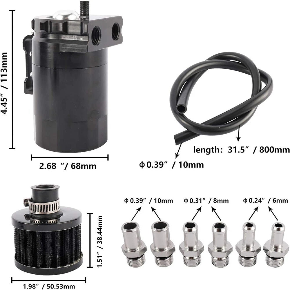 Engine Oil Catch Can Tank Kit for Universal Vehicles (300ml, Aluminum)