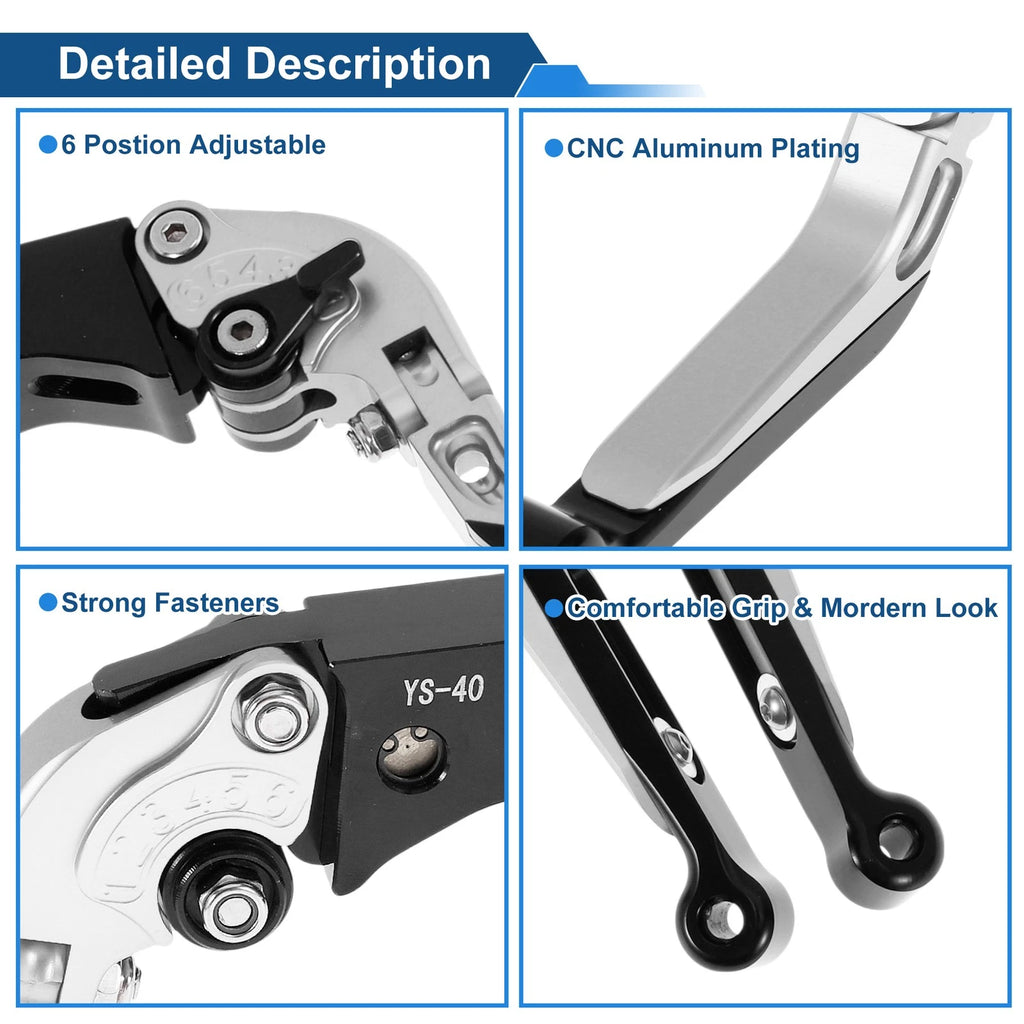 Adjustable Brake Clutch Levers for Honda CBR600RR (2003–2019) - Silver Black
