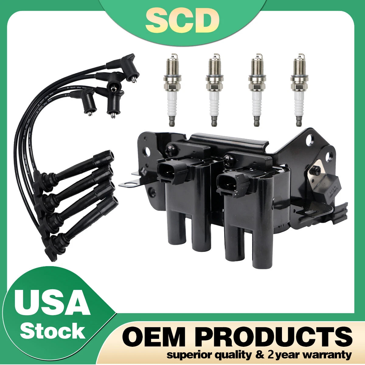 Ignition Coil & Spark Plug Wire & Spark Plug for Hyundai Accent (2000–2005) UF424 27301-26600