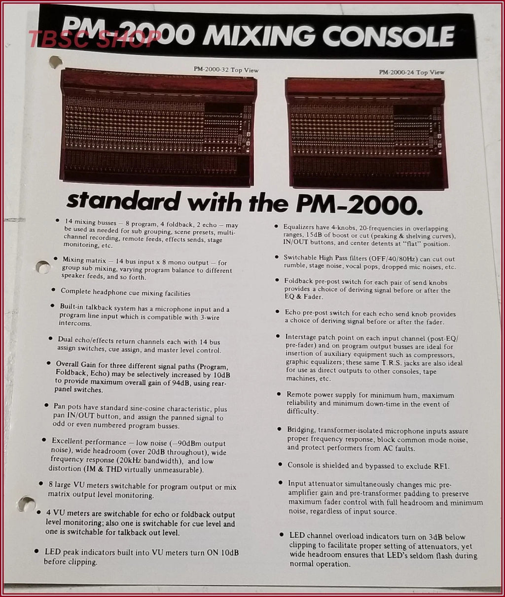 Yamaha PM2000 Mixing Console Sales Brochure and Spec Sheet