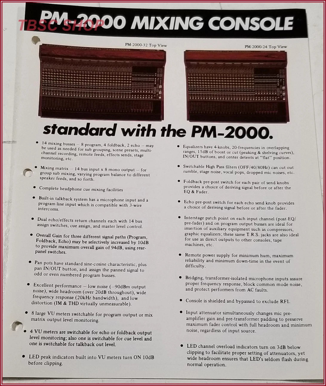 Yamaha PM2000 Mixing Console Sales Brochure and Spec Sheet
