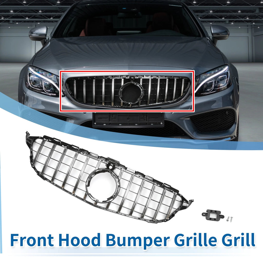 Front Upper Bumper Grille for Mercedes-Benz C180 (Chrome, Silver, Black)