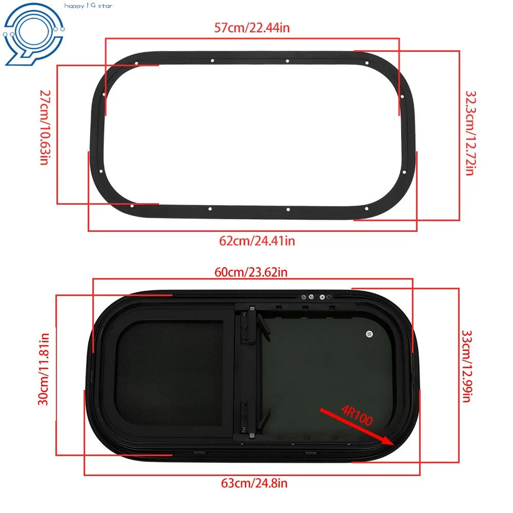 Vertical Slide Teardrop Windows for RV Trailer (12" x 24")