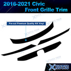 Matt Black Front Bumper Grille Strip Cover for Honda Civic (2016-2021)