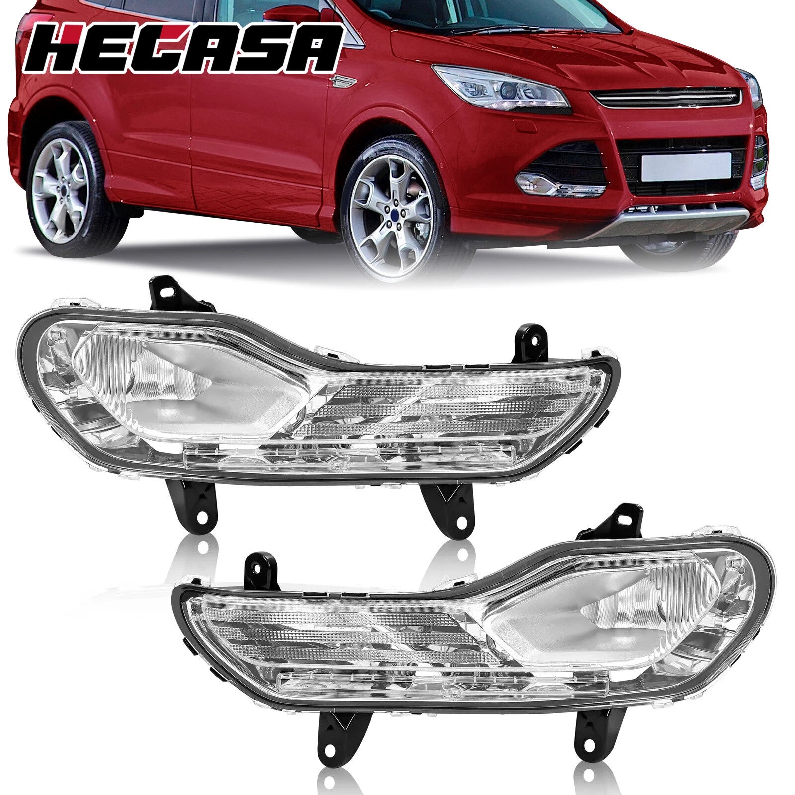 Set of 2 Clear Fog Light Bumper Lamps for Ford Escape Kuga (2013–2016)