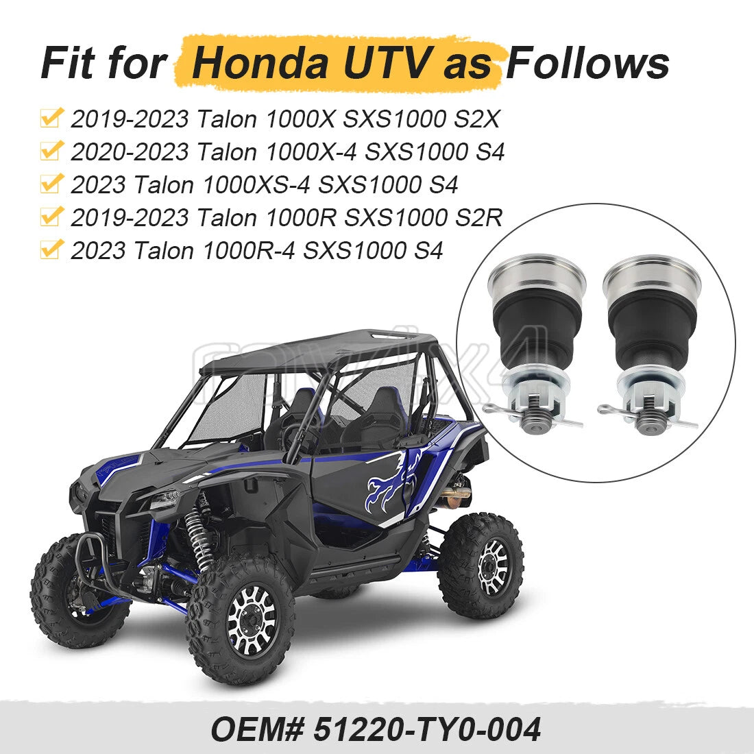 2 Lower Ball Joints 51220-TY0-004 for Honda Talon 1000R 1000X (2019–2023)