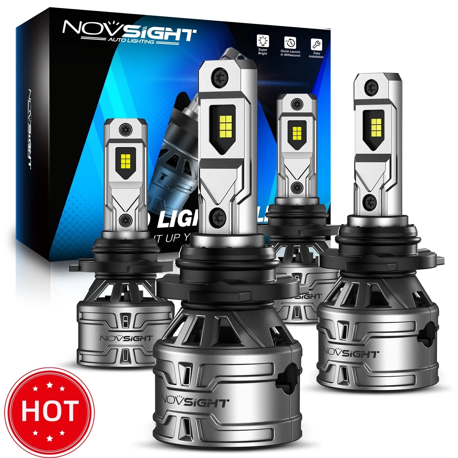 2X 9005 + 9006 LED Headlight Bulbs for NOVSIGHT (6500K, High Low Beam)