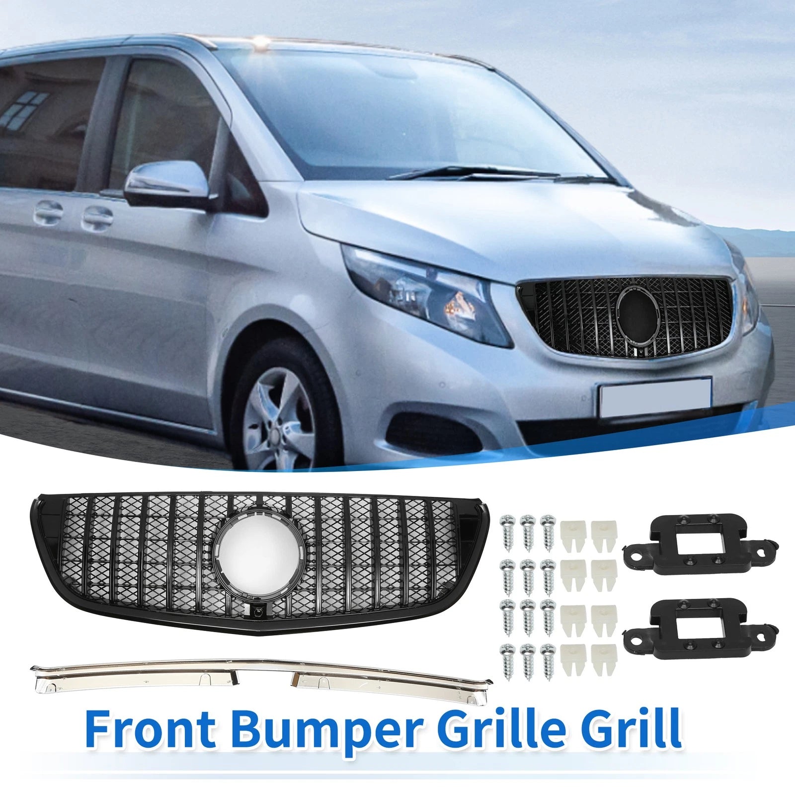 Front Upper Bumper Grille for Mercedes-Benz VITO-Class W477 (2014–2023) Glossy Black
