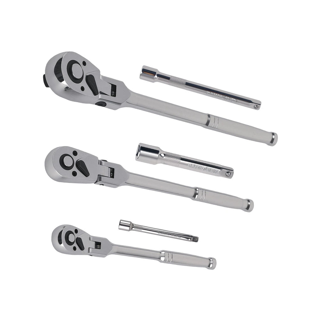 Set of 3 Flex Head Ratchets for Automotive (1/4, 3/8, 1/2 Drive)