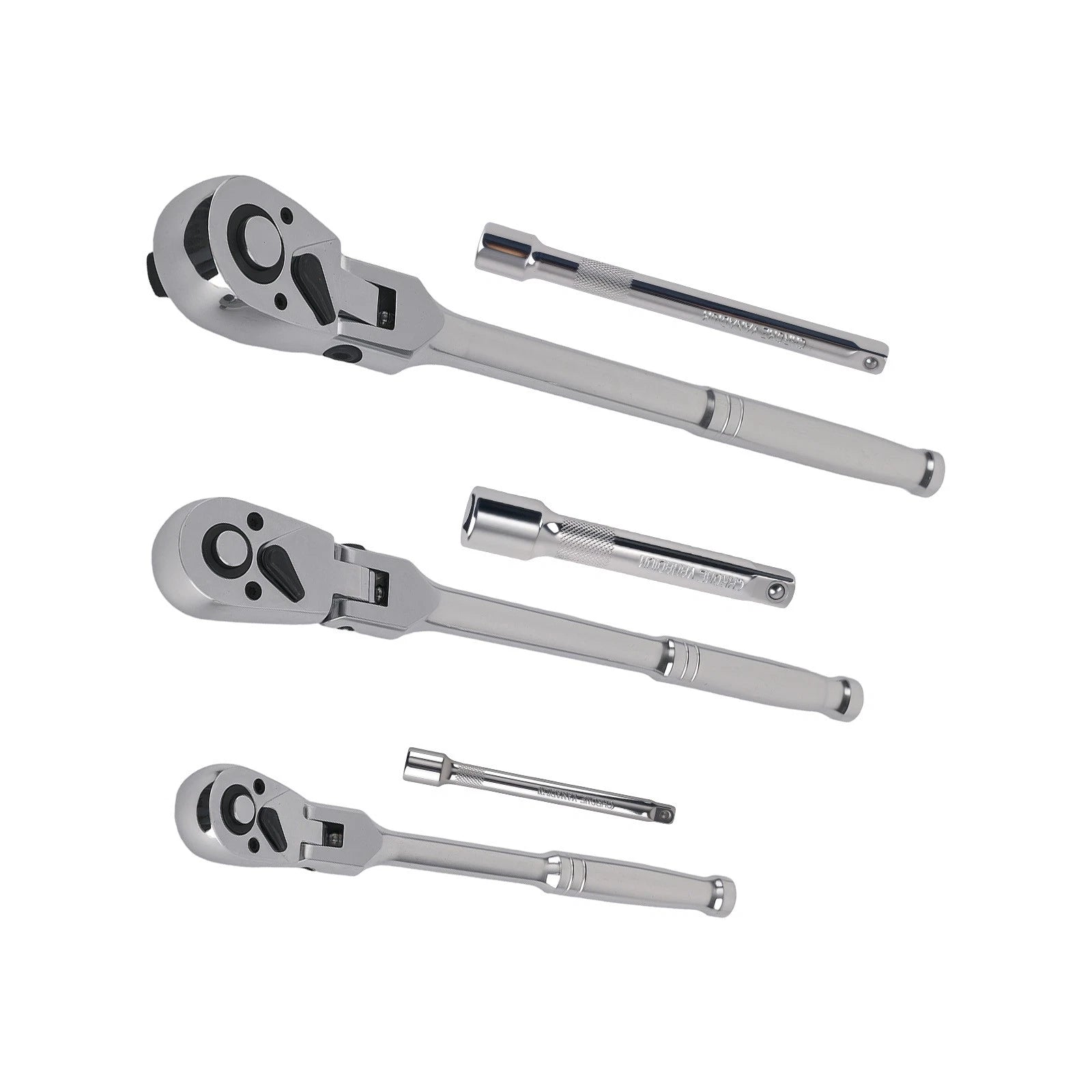 Set of 3 Flex Head Ratchets for Automotive (1/4, 3/8, 1/2 Drive)