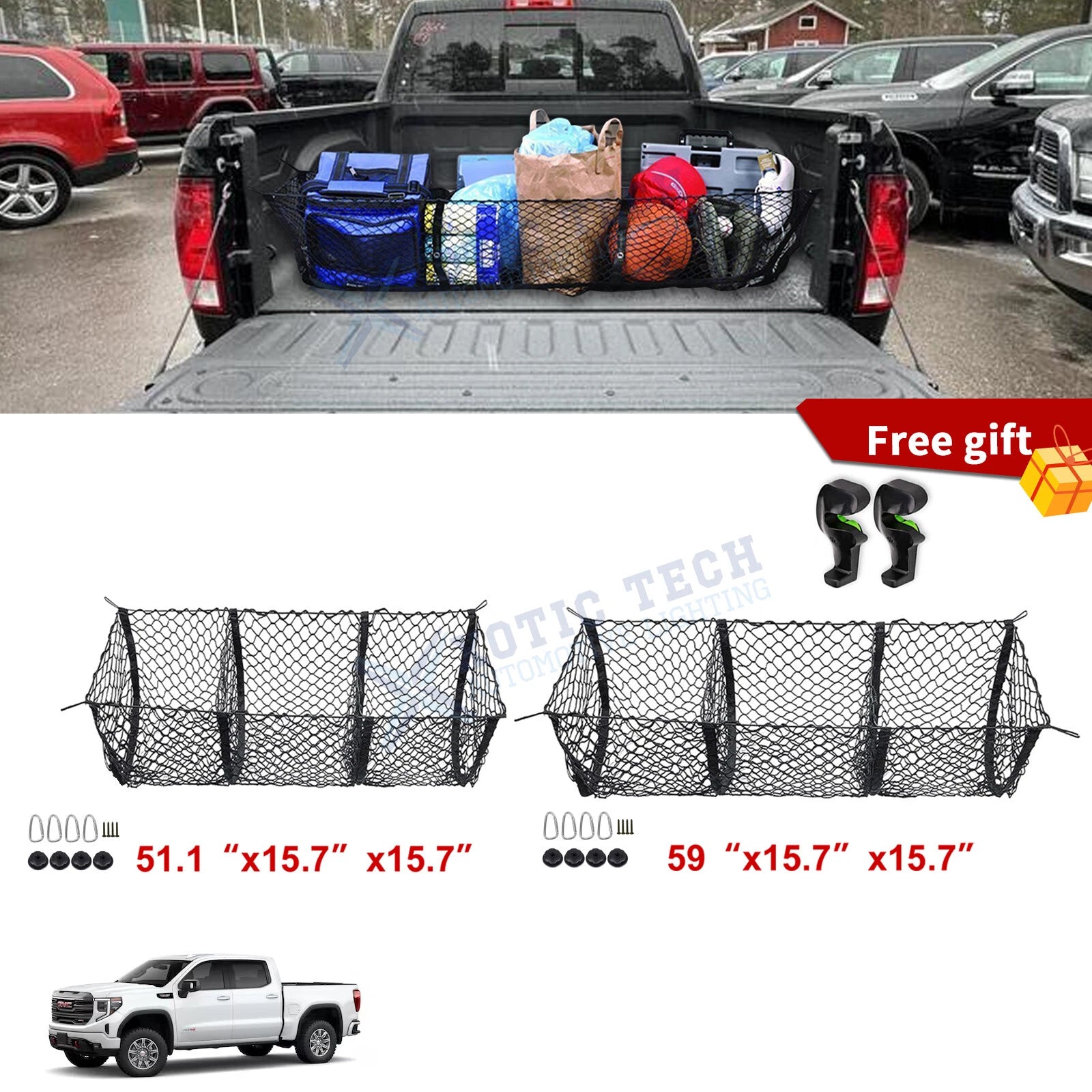 Detachable 3 Pocket Mesh Trunk Cargo Net Holder for GMC Sierra Canyon (2015–2018)
