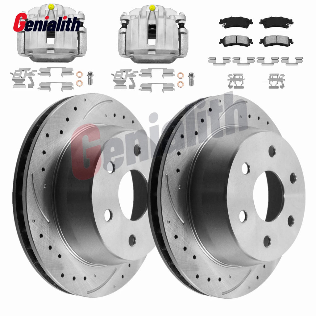 Set of 4 Rear Drilled Rotors Calipers Brake Pads for Silverado Sierra 1500 (2003–2006)