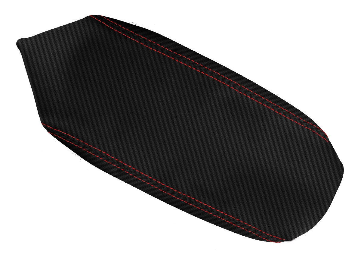 Console Lid Armrest Cover for Mitsubishi Lancer (2008–2016) Carbon Fiber Red Stitch
