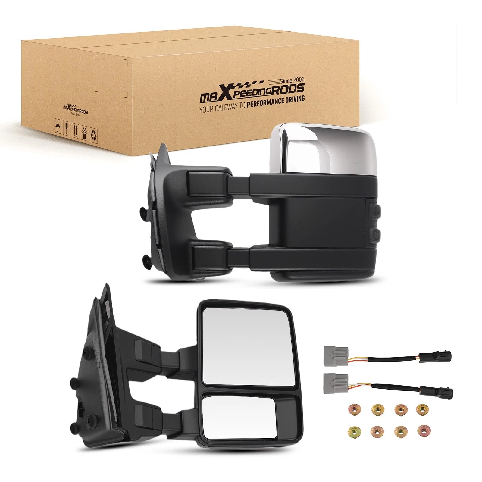 Pair Heated Chrome Tow Mirrors for Ford F250 F450 (1999–2007)